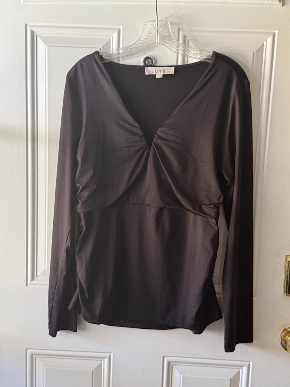 LOFT Black Long Sleeve V-Neck Twist-Front Top
